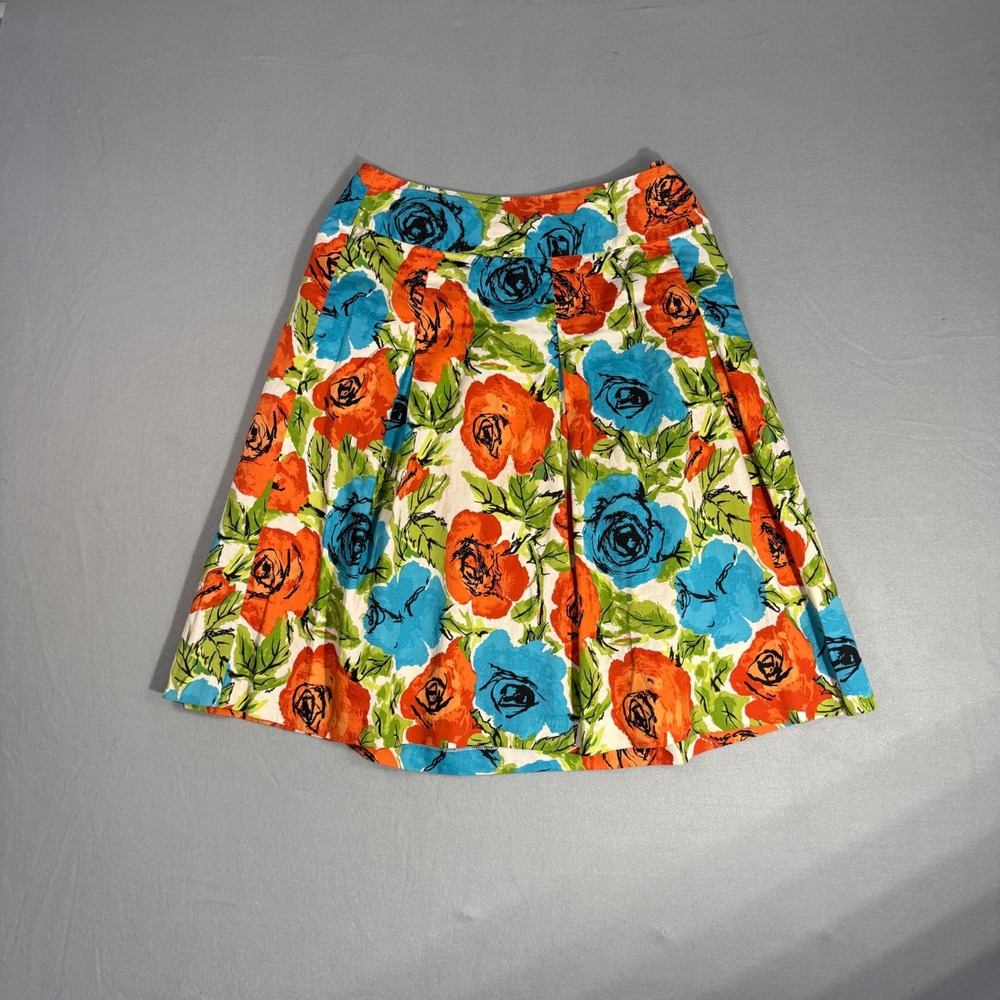 Talbots Floral Pleated Skirt Womens 6 Multicolor Excellent Cotton